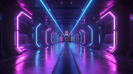 Neon Lights Corridor 3D Illustration