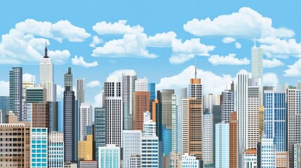 Vector city landscape background featuring a stunning city panorama with high skyscrapers, intricate architecture, and a beautiful skyline design, ideal for brochures, flyers, posters, creative covers