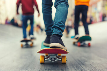 Fototapeta premium Skateboarding friends enjoying vibrant day outdoors