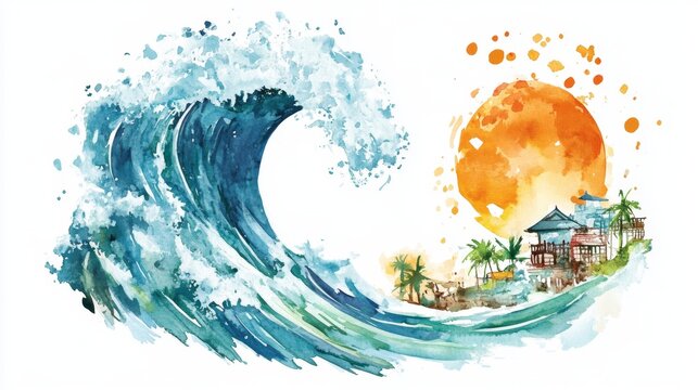 Vibrant Blue Watercolor Wave Artwork. World Tsunami Awareness Day