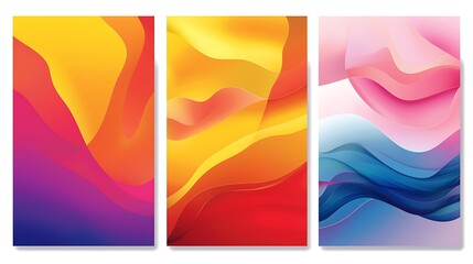 Fototapeta premium Three Poster Frame with Modern Abstract Geometric Shapes, Floral Artwork Wall decoration Background