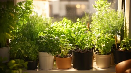 Fototapeta premium Indoor Herb Garden on Sunlit Window Sill