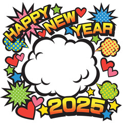 写真が入れられるアメコミ風年賀状素材のベクターイラスト（2025年用）