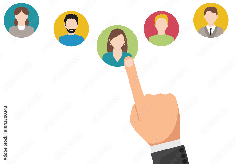 Poster business process management and automation concept with person moving wooden pieces on flowchart dia