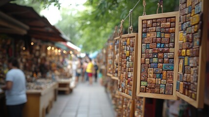 Fototapeta premium Vibrant artisan market showcasing colorful handmade tiles