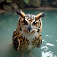 Fototapeta premium An owl taking a bath in hot springs