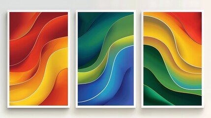 Obraz premium Three Poster Frame with Modern Abstract Geometric Shapes, Floral Artwork Wall decoration Background