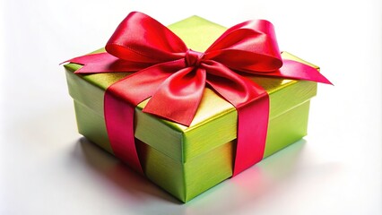 Obraz premium A pristine white box adorned with a vibrant red satin bow, isolated against a stark white background.