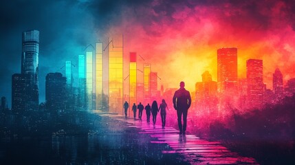 Fototapeta premium Vibrant Watercolor Cityscape Illustration