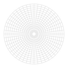 Polar coordinate circular grid isolated on white background. 360 degrees scale. Blank polar graph paper. Vector illustration. Mathematical graph. Lined blank on transparent background
