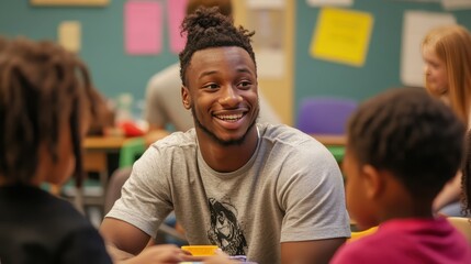 Young Adults Mentoring Children in a Classroom Setting