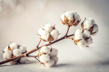 A solitary cotton branch, stark white against a pristine background, evokes vintage charm.