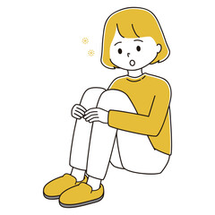 ぼーっと三角座りをする女性のイラスト
