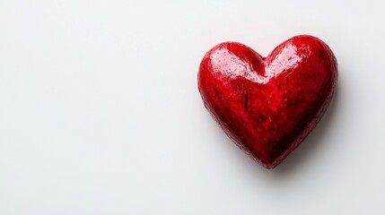 Fototapeta premium Red heart on white background with copy space.