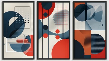 Obraz premium Three Poster Frame with Modern Abstract Geometric Shapes, Floral Artwork Wall decoration Background