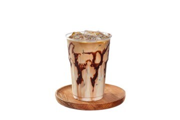 Mocha ice coffee and coffee beans serving on white background,isolate concept.