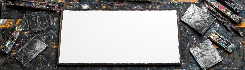 A blank canvas surrounded by art supplies, ready for creative expression.