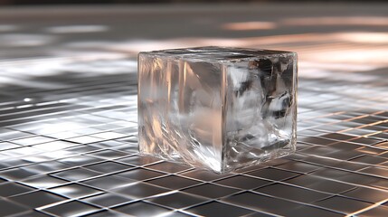 3D object with clear textures placed over a 2D grid creating an overlap of dimensions