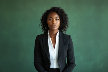 Confident Woman in a Business Suit Standing Strong. Generative AI.