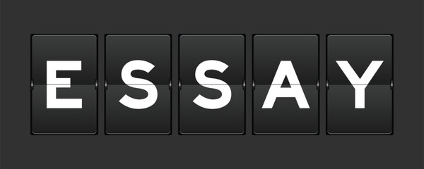 Black color analog flip board with word essay on gray background