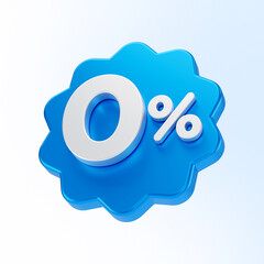 Obraz premium blue zero percent or 0 % number isolated on white background. 3d render
