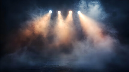 Obraz premium Dark Stage with Spotlights and Fog Background