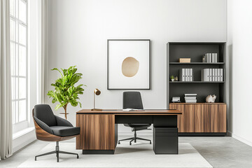 Luxury Modern Office Interior with Minimalist Design and Panoramic City View