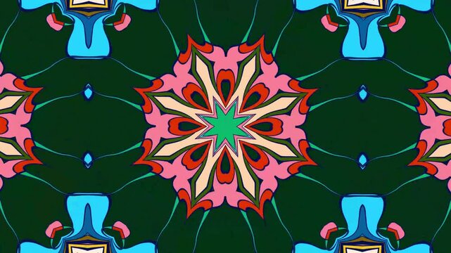 Abstract colorful psychedelic mandala kaleidoscope video for a summer music festival