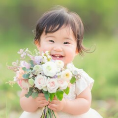 Fototapeta premium little child with flowers