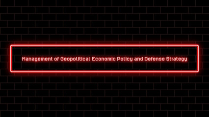 Management of Geopolitical Economic Policy and Defense Strategy のネオン文字