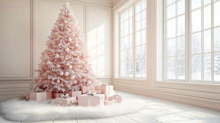 A beautiful white and soft pastel christmas tree
