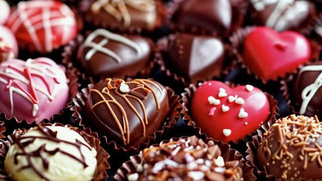 Assorted Heart-Shaped Chocolates with Decorative Icing Valentine's Day