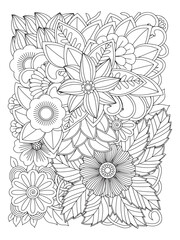 Flower pattern. Vector doodle flowers in black and white. Page adult coloring book. Coloring Flower Page.