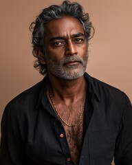 Fototapeta premium Portrait of a Mature Man with Grey Hair and Beard. Generative AI.