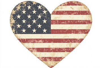 Obraz premium A textured heart shape filled with the colors and pattern of the American flag symbolizes love for the United States