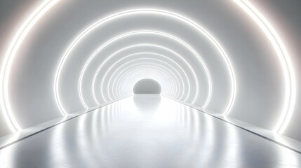 Obraz premium Abstract Background with White Neon Lights and Tunnel
