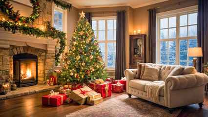 AI-generated image of Christmas comes to life with a warm cozy fireplace
