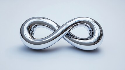 Fototapeta premium A shiny silver infinity symbol on a light gray background.