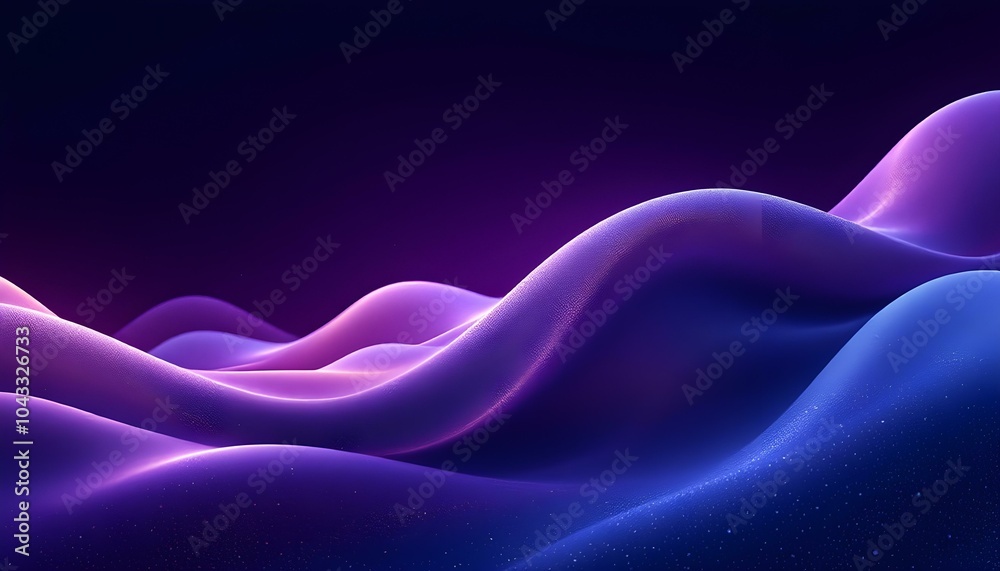 Poster Abstract background with dynamic flowing light waves in shades of blue Background and purple Background, Vibrant and futuristic design. 3d render wave line dot background. Wave gradient background 