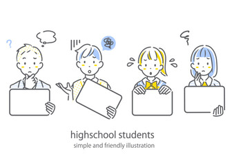 将来や志望校について考える高校生 シンプルでお洒落な線画イラスト