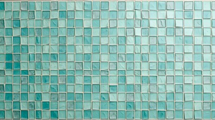 Fototapeta premium Pale teal squares mosaic pattern. Tile design background 