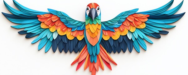 Fototapeta premium Colorful parrot illustration with vibrant feathers on a white isolated background.