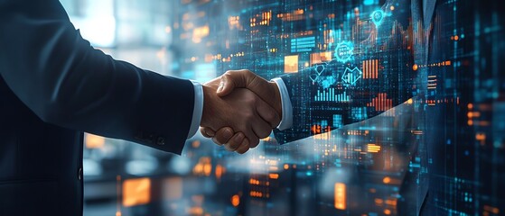 Illustration of businessmen engaged in a handshake in an office