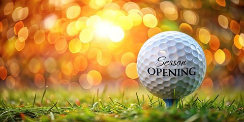 Blurred green fairway, golf ball in focus, season opener anticipation.