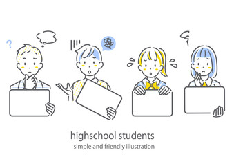 将来や志望校について考える高校生　シンプルでお洒落な線画イラスト