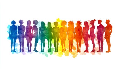 Silhouettes of diverse people standing together, each displaying different skin tones, with a crisp white background, emphasizing the beauty of inclusivity and togetherness