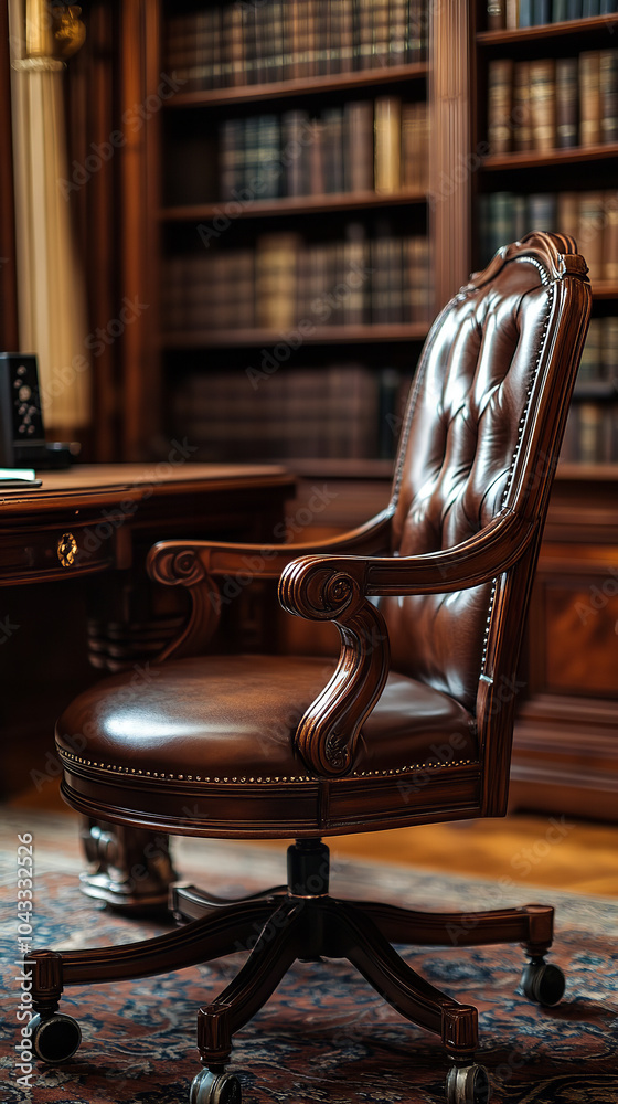 Poster Traditional Wooden Office Chair in Elegant Classical Study  