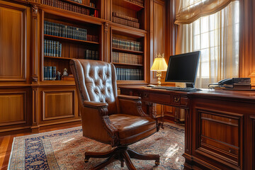 Traditional Wooden Office Chair in Elegant Classical Study  