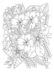 Fototapeta premium Doodle flowers. Flower pattern. Vector doodle flowers in black and white. coloring book and page for adults.