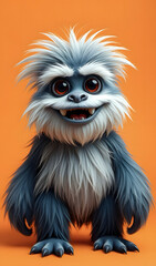 Obraz premium Cheerful fluffy monster on a clean bright orange background. Joyful and furry little monster. Charming yeti. Halloween character.